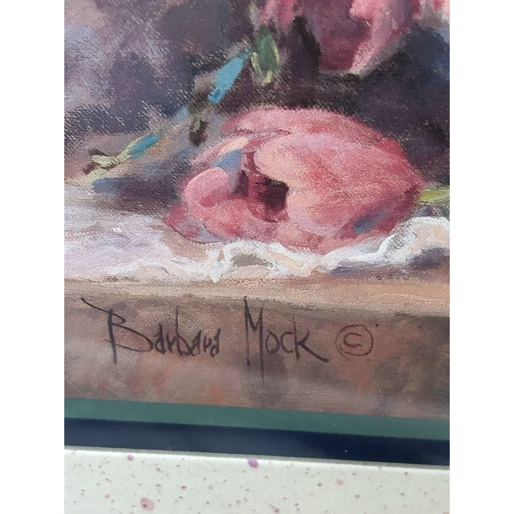 Barbara Mock Wall Art Floral Vase Tulips 22x18 Mixed Media Crewel Cottage Decor - Picture 4 of 14